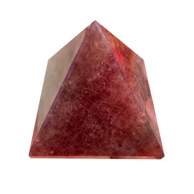 China Strawberry Crystal Pyramid Quartz Quadrihedron Feng Shui Wholesale Natural Big size point for decoration for sale