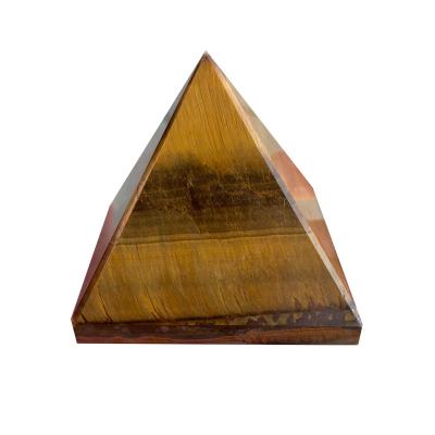 China Feng Shui Tiger's Eye Pyramid Crystal Point Gemstone Quadrihedron For Decoration Wholesale Natural Yellow for sale