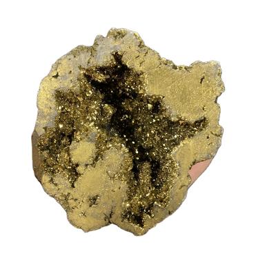 China Feng Shui Wholesale electroplate natural gold crystal agate geode stone for healing gift for sale