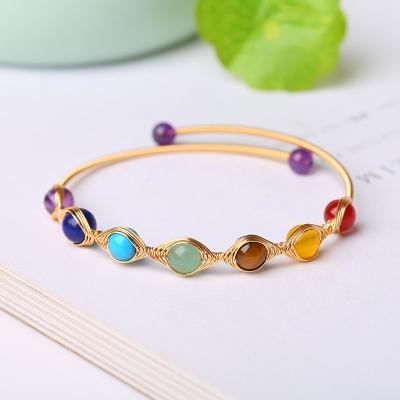 China Feng Shui Hot Selling 14k Gold Plated Gemstone Bracelet Wire Wrap Seven Chakras Handmade Crystal Adjustable Bracelets For Women for sale