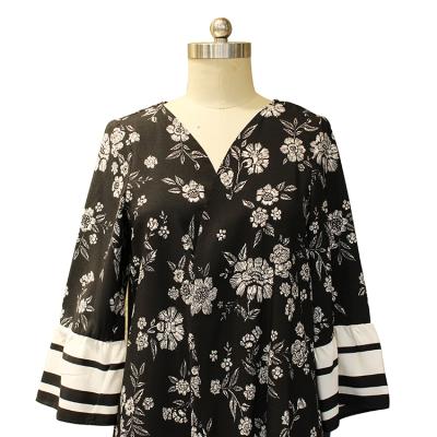 China Custom Made Anti Shrink Women Floral Print Long Sleeve Casual Shirt Dress for sale