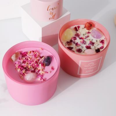 China Natural Dry Flower Rose Love Soy Wax Birthdays 3 Scented Wick Candles with Crystals for sale