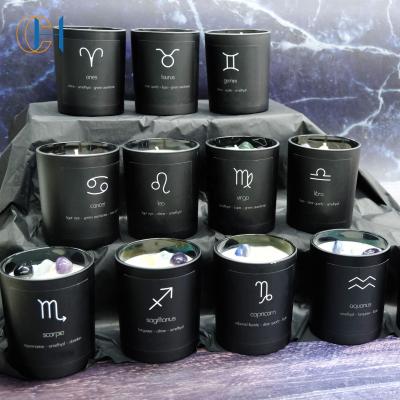 China 2021 High Quality Black Healing Crystal Zodiac Pisces Manifestation Infused Eco-Friendly Scented Candles For Home Decoration for sale