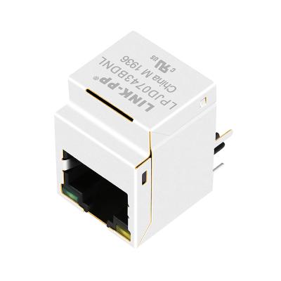 China HFJV1-1G41-L12RL Tab Up Vertical RJ45 Ethernet 10 interface left jack 100/1000 base-T 1 pin rj45 connector with led for sale