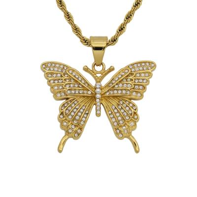 China Cute European And American Style Artificial Diamond Butterfly Titanium Steel Pendant for sale