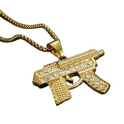 China Hip Hop Jewelry Cuban Link Chains Iced Out AK47 Chains Diamond Necklace Rhinestone Uzi Pendant Chains for sale