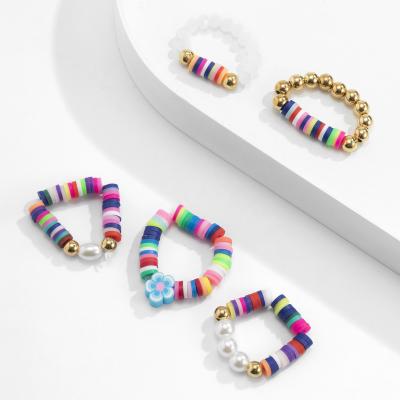 China Bright Colors Made Of Clay Rings Women Vintage Style Ladies Colorful Hot Finger Stacked Multiple Rings for sale