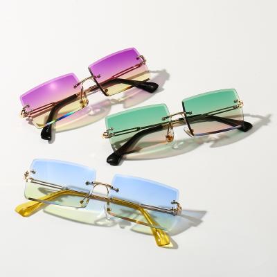 China 2022 30 Small Rectangle Rimless Rimless Sunglasses Women Logo Sun Glasses Custom Made Colorful Colors for sale