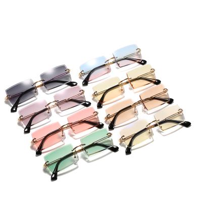 China 2021 Amazon Fashion Rimless Square Shades Sunglasses Women Rimless Rectangle 40 Colors Custom Logo Sunglasses for sale