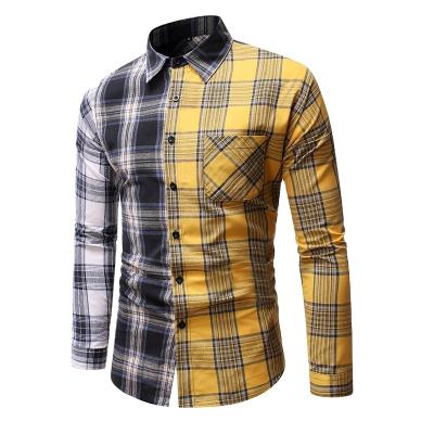 China 2022 Wholesale Men's High Quality Plaid Cotton Shirts Anti Shrink Colorblock Casual Long Sleeves Plus Size Shirts for sale