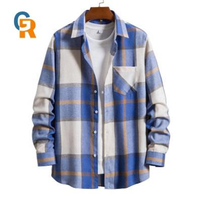 China Anti-pilling Custom OEM England Style Mens Plus Size Long Sleeve Plaid Shirt for sale