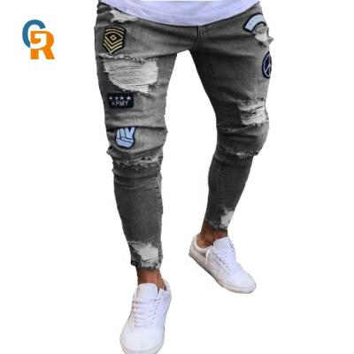 China Sustainable Hot Sale Slim Patch High Street Plus Size Pants Men Long Jeans for sale