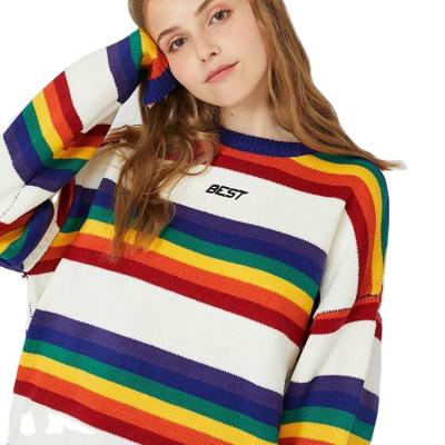 China Anti-wrinkle ladies rainbow color series sweater winter men and women new the same style around the neck fashion sweater custom wholesale for sale