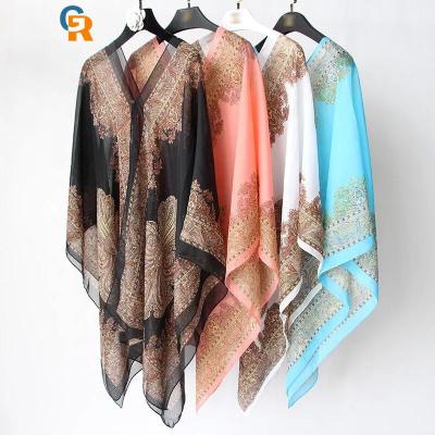 China Newest Softly Comfortable Scarf Women Poncho Printed Sunscreen Scarf Sun Protection Shawl Beach Shawl Bikini Cover Up for sale