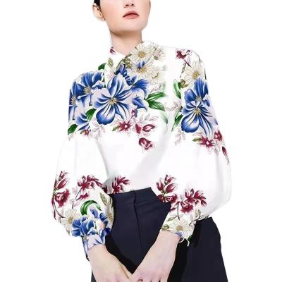 China Chiffon Shirts Women's Spring Anti-pilling Printed Shirts Women's Tops Slim Long Office Sleeves Women's Style Shirts for sale