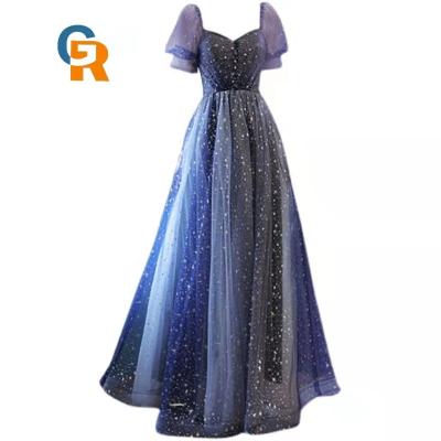 China Wholesale Customization Sleeve Breathable Fashion Wedding Evening Dress Summer Stage Suit Blue Host Apparel Breathable Sleeve Ladies Ladies for sale