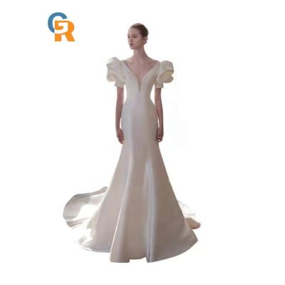 China 2022 Hot Sale Expensive Reception Breathable Bridal White Wedding Dresses Lace Up Woman Wedding Dress for sale