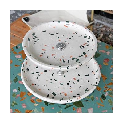 China Art Deco Customized Double-deck Tray Home Furnishings Artificial Terrazzo Tray for Jewelry and Fruit White Serial GM-O-T002 for sale