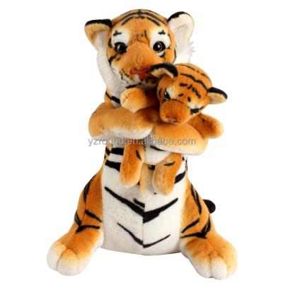 China 36 Months Realistic Plush Brown Tiger Toy/Brown Stuffed Tiger Mother With Baby Plush for sale