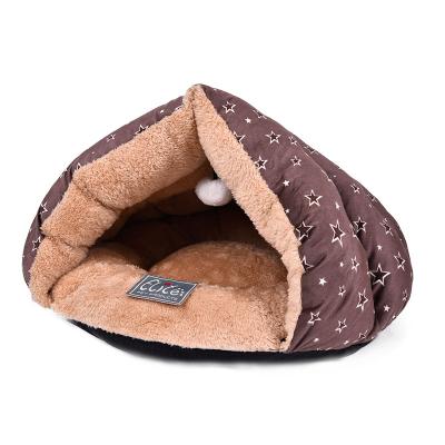 China Wholesale Round Breathable Five-pointed Star Print Five-pointed Star Printing Large Round Washable Cat Nest Cave Cushion Cat Dog Bed for sale