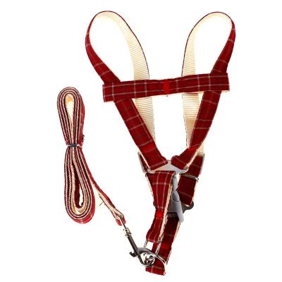 China Padded Plaid Pattern Dog Harness And Nylon Adjustable Walking Leash Lead Strap Dog Leash Manufacturer Dog Harness for sale