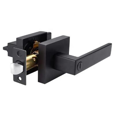 China Residential Contemporary Square Privacy Lever Handle Matte Black Bedroom /Bathroom/Interior Keyless Doors Left/Right Handed Door Lock for sale