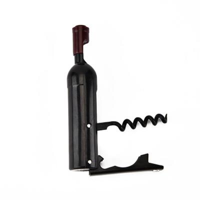 China Viable Cheap Black Corkscrew Wine Opener Metal Bottle Shape Multifunctional Beer Bottle Opener for sale