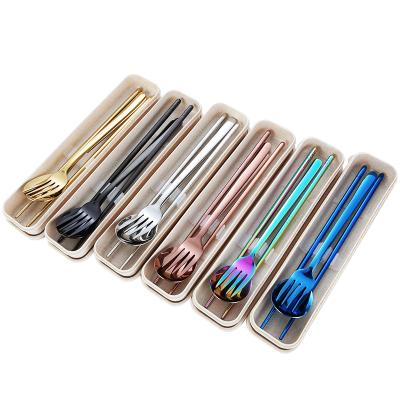 China Custom reusable 304 stainless steel cutlery set sustainable gift box chopstocks spoon fork set for sale