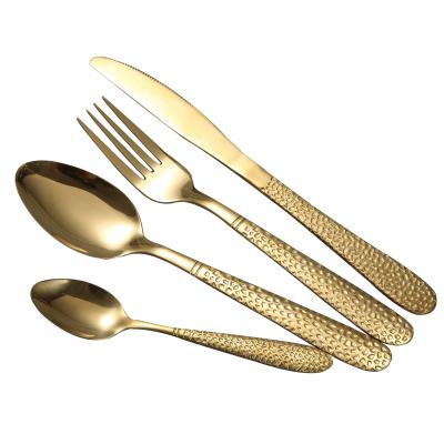 China Reusable Wedding Stainless Steel Flatware Set Fork Knife And Spoon Cutlery Set Sustainable Gold for sale