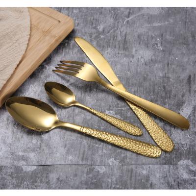 China Reusable Luxury Gold Wedding Stainless Steel Flatware Set Kitchen Fork Knife And Spoon Cutlery Set Viable for sale