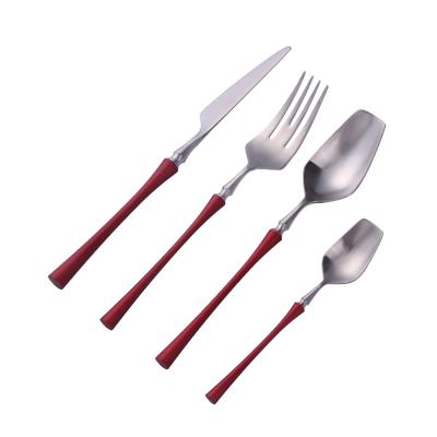 China Viable Wholesale Luxury Stainless Steel 4pcs Restaurant Flatware Set Reusable Red Silverware Cutlery Set for sale