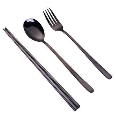 China Wholesale Viable Stainless Steel Travel Cutlery Set Metal Spoon Fork and Chopsticks Set for sale