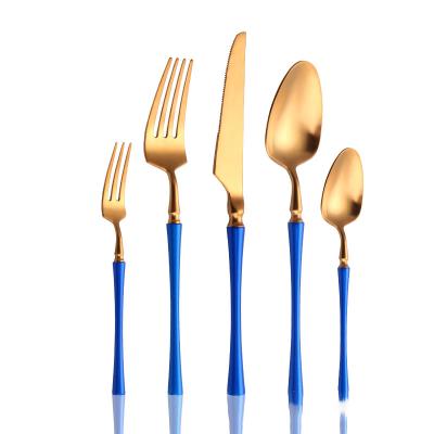 China Viable Luxury Blue Gold Wedding Party Stainless Steel Flatware Set Fashionable Stainless Steel Kitchen Cutlery for sale