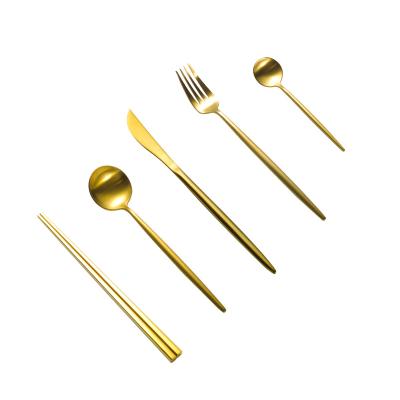 China Workable Bulk Household Flatware Set of Gold 304 Stainless Steel Tableware Steak Knife Spoon and Fork Dessert Spoon for sale