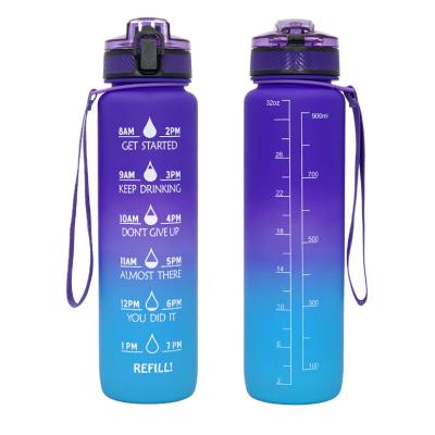 China Sustainable Tethys Eco Friendly Water Bottle In Stock 32oz Fitness Sports Tritan Motivational Water Bottle With Time Marker And Flip Top for sale