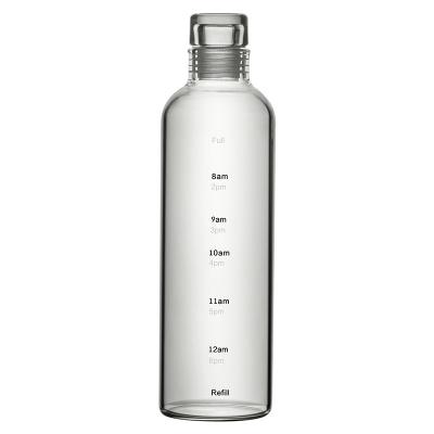 China Viable Hot Sale Blue Water Glass Bottle Frosted Custom Glass Bottle Water With Date/Time Group Borosilicate Glass Inspirational Water Bottle for sale