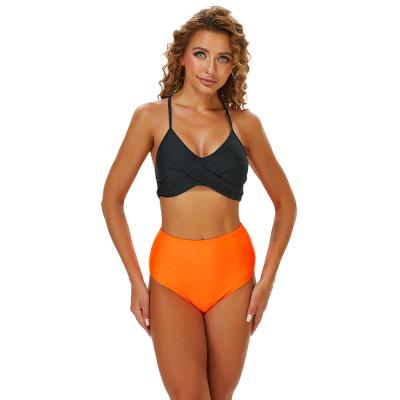 China New Solid Color Slit Bikini High Waisted Swimsuit Breathable Customized Swimwear Women Sexy Swimwear for sale