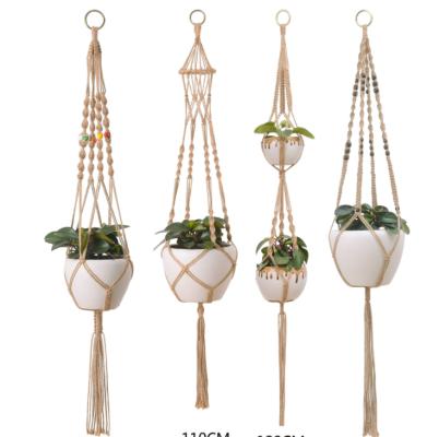 China Rustic Gardening and Greening Rope Cotton Canvas Flowerpot Hanging Basket Plant Hanger Indoor Outdoor Net Bag for sale