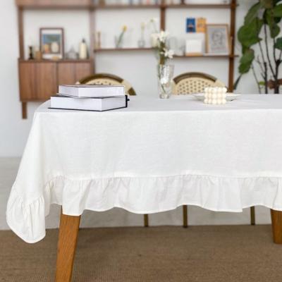 China Cotton Vintage Ruffle Waterproof Canvas Trim Ruffled Tablecloth For Boho Wedding Banquet Table Top Baby Shower Birthday Party Decor for sale