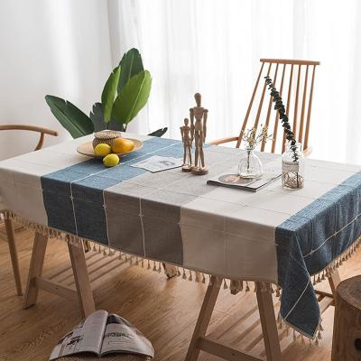 China Table Cloths Mediterranean Rectangle Washable Heavy Duty Dustproof Cover For Party Kitchen Dining Table With Tassel Stitching for sale