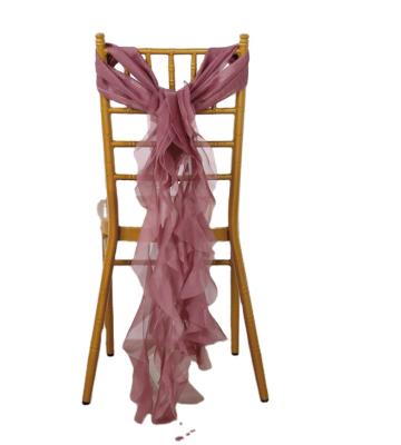 China New Style Ruffle Simple Luxury Chiffon Chair Romantic Curly Hotel Banquet Birthday Party Decoration Sash Willow Chair Cover For Wedding for sale