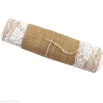 China Jacquard 13*108 Inch Hessian Classic Macrame Burlap Table Runner With Romantic Lace Edge Wedding Table Decoration for sale