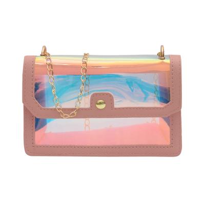 China Fashion/Functional/Chic/Elegant Women's Clear Hologram Laser Cross Body Bag Waterproof Shoulder Purse Shiny Transparent Sling Bag Chain Purse for sale