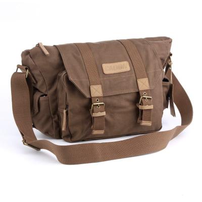 China Functional / Vintage / Waterproof / Shockproof Canvas Camera Bag Vintage DSLR SLR Messenger Shoulder Bag Khaki for sale