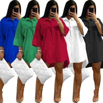 China 2022 New Anti-wrinkle Spring Plus Size Women's Dresses S-5XL Casual Half Sleeve Solid Loose Shirt Dress For Ladies for sale