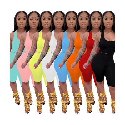 China 2022 New Summer Style Solid Color Vests and Biker Shorts QUICK DRY Elastic 2 Sexy Women Bodycon Women's Shorts Two Piece Set for sale