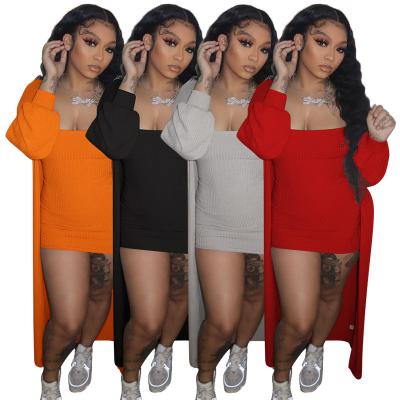 China New Arrival Casual Outfits Breathable Knitted Long Sleeved Coat Dress Sexy Two Piece 2 Piece Women s Suit Outfits for sale