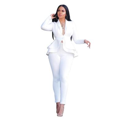 China Winter Women Full Sleeve Breathable Womens Set Tracksuit Ruffles Blazers Pants Suits Lady Set Two Piece Business Wear Office Uniform for sale