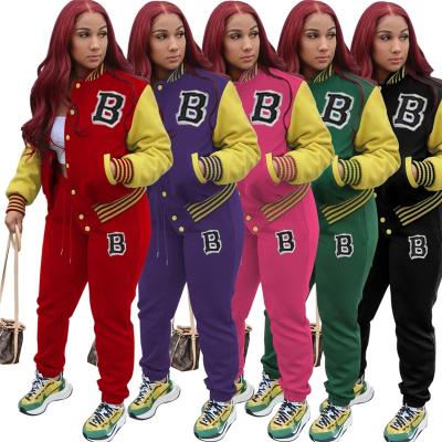 China Good Quality Thick Jogger Anti Pilling Sets Jogging Tracksuit Sports For Women Long Sleeve Women Trial Suit Set Baseball Jacket Two Piece Set for sale