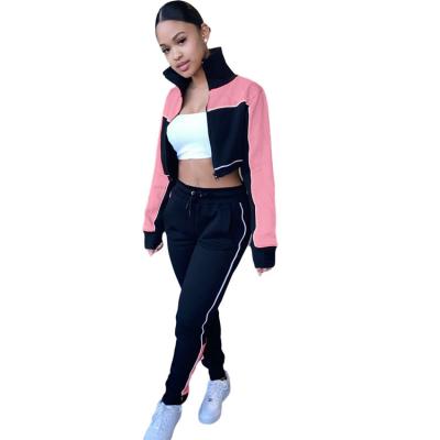 China Sustainable Crop Tops Patchwork Color Tracksuit Womens Sport Active Wear Working GYM Teams Two Piece Sets Sweat Suits Joggers Pants for sale